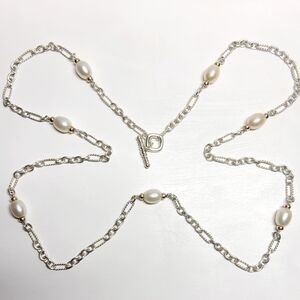 David Yurman Silver Chain Necklace with White Pearls